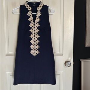 Lilly Pulitzer Navy Dress with Cream and Gold Detailing